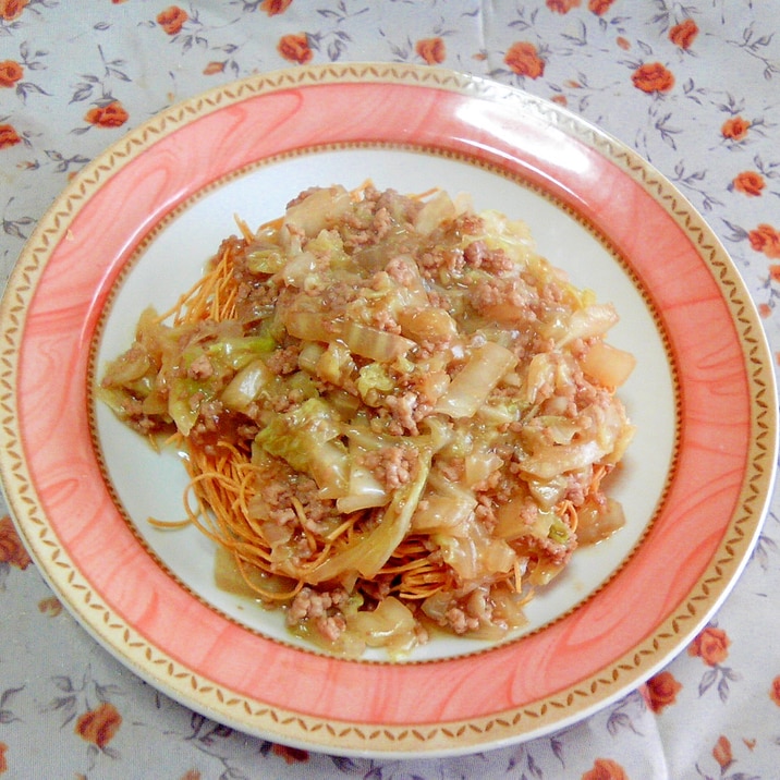 パリパリ麺☆白菜と挽肉だけの餡かけ